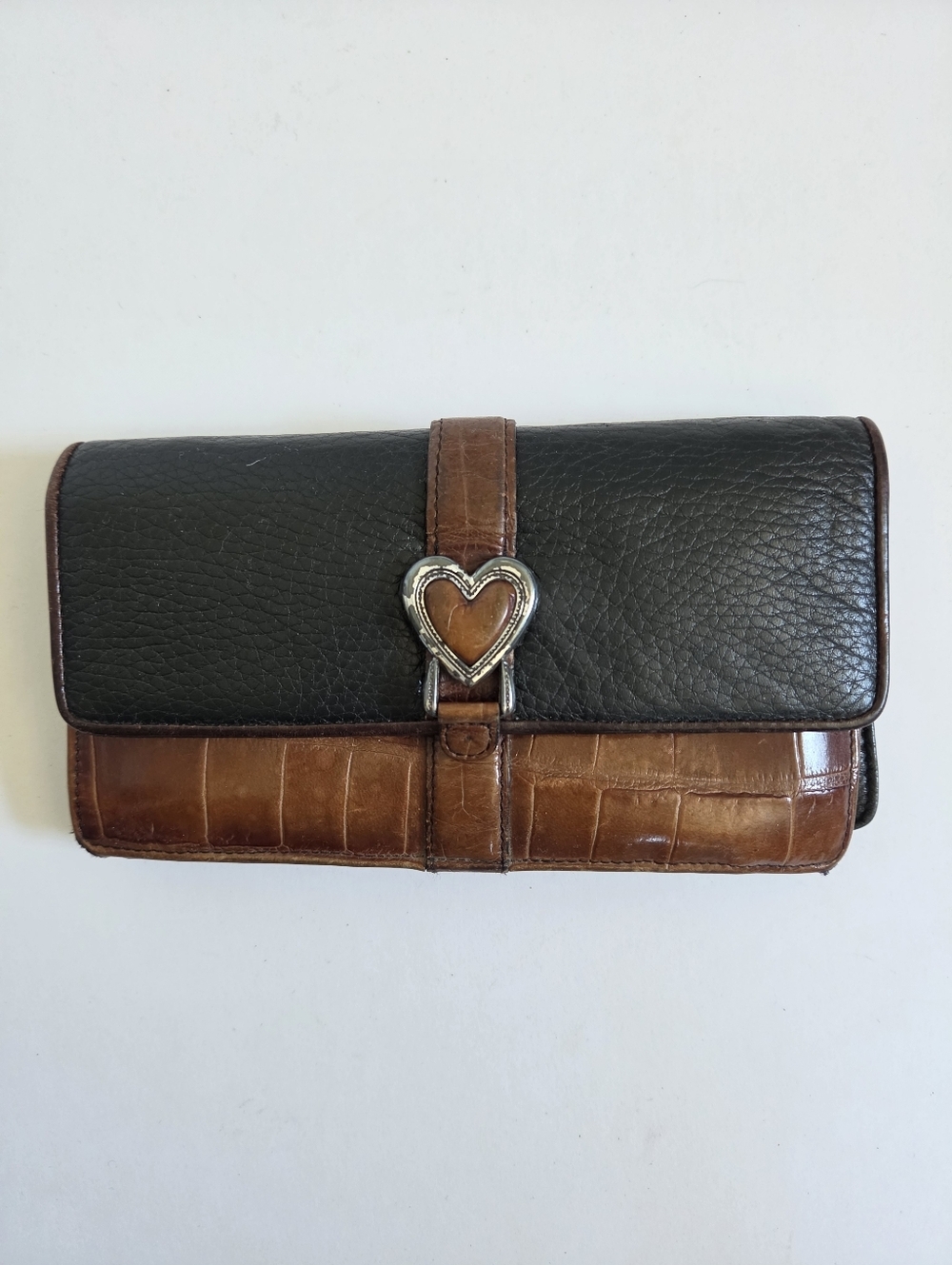 Brighton black leather brown croc skin bi-fold ID wallet